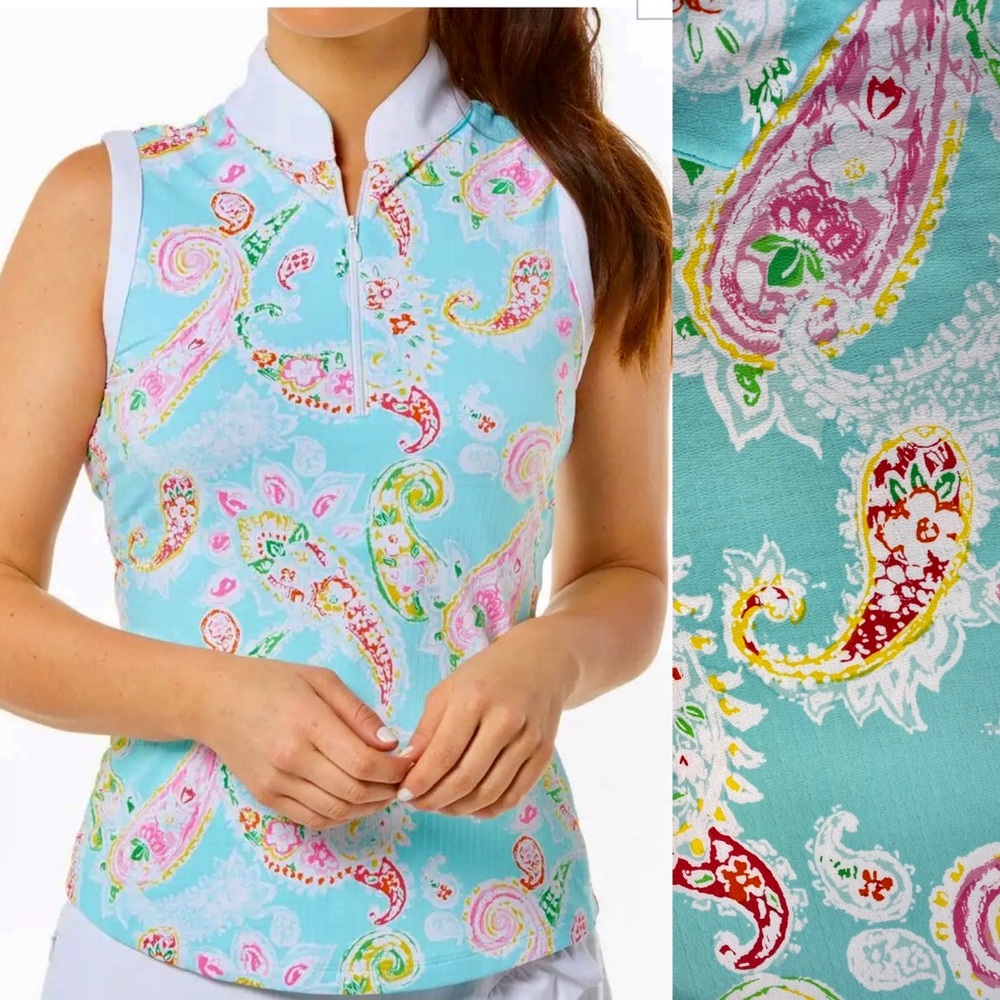 ❄️ IBKUL Golf Sleeveless 1/4 Zip Mock Neck Sharon Seafoam Graphic Tee Sports New
